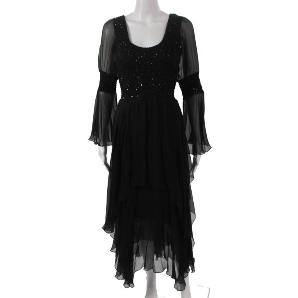 Sara Mique Womens Black Long Sleeve Sequin Mid Length Dress Sz XL